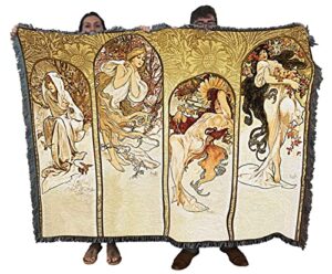 pure country weavers the seasons vintage fine art poster blanket by alphonse marie mucha - gift tapestry throw woven from cotton - made in the usa (72x54)