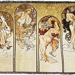 Pure Country Weavers The Seasons Vintage Fine Art Poster Blanket by Alphonse Marie Mucha - Gift Tapestry Throw Woven from Cotton - Made in The USA (72x54)