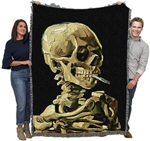 pure country weavers smoking skeleton blanket by vincent van gogh - fine art gift tapestry throw woven from cotton - made in the usa (72x54)