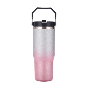 jayvee 30oz stainless steel tumbler with straw, vacuum insulated water bottle for home, office or car, reusable cup with straw leakproof flip (pink)