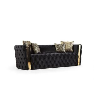 galaxy home furnishings naomi button tufted sofa finished with velvet fabric and gold accent in black