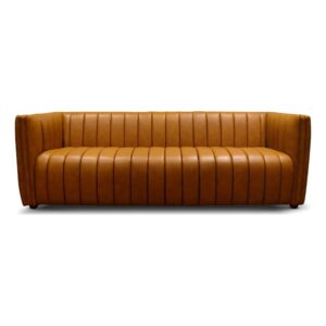 ashcroft furniture co rasem mid century modern luxry tight back geniune leather couch in cognac tan