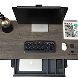 kowo Electric Standing Desk with Drawers Integrated Wireless Charger, 48" Adjustable Height Whole Piece Desktop Home Office Computer Desk, Grey Oak/Black