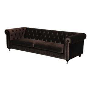 american home classic claire 15" 3-seat velvet upholstered sofa in chocolate