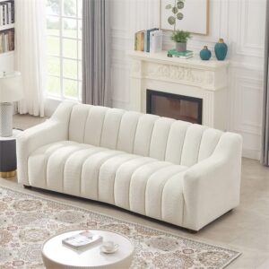 Ashcroft Furniture Co Ballen Modern Living Room Luxury Tight Tufted Back Cream Boucle Fabric Couch