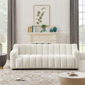 Ashcroft Furniture Co Ballen Modern Living Room Luxury Tight Tufted Back Cream Boucle Fabric Couch