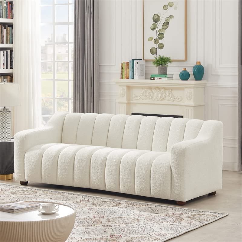 Ashcroft Furniture Co Ballen Modern Living Room Luxury Tight Tufted Back Cream Boucle Fabric Couch