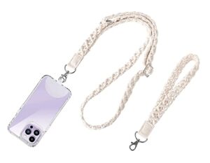 mkono macrame cell phone lanyard for phone case universal set of 2 adjustable neck phone strap with boho woven wrist straps key chain holder for keys id card, phone lanyards for around neck