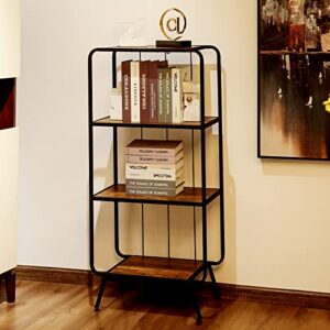 4-tier bookshelf, modern wooden bookcase with metal frame, vertical standing shelf for bedroom, living room and home office, storage rack, display shelf for plant, book and craft, rustic brown