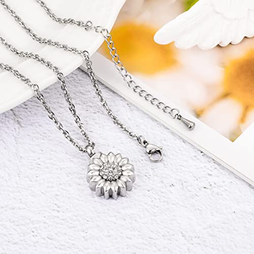 XIUDA Sunflower Cremation Urn Necklace for Ashes Keepsake Cremation Jewelry for Human Ashes Stainless Steel Ashes Holder with Flower