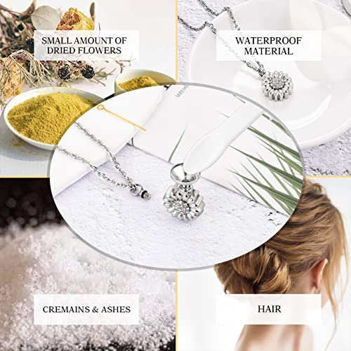 XIUDA Sunflower Cremation Urn Necklace for Ashes Keepsake Cremation Jewelry for Human Ashes Stainless Steel Ashes Holder with Flower