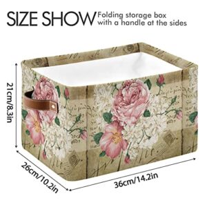 ALAZA Shabby Chic Pink Rose Floral Foldable Storage Box Storage Basket Organizer Bins with Handles for Shelf Closet Living Room Bedroom Home Office 1 Pack
