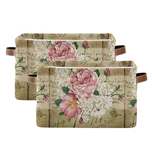 ALAZA Shabby Chic Pink Rose Floral Foldable Storage Box Storage Basket Organizer Bins with Handles for Shelf Closet Living Room Bedroom Home Office 1 Pack