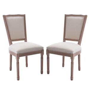 goolon dining chair set of 2 french style fabric upholstered chair for dining room square backrest country bistro mid century armless chair for kitchen dining room beige