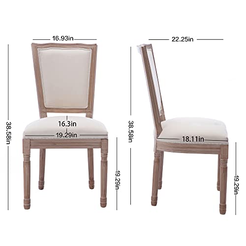 GOOLON Dining Chair Set of 2 French Style Fabric Upholstered Chair for Dining Room Square Backrest Country Bistro Mid Century Armless Chair for Kitchen Dining Room Beige