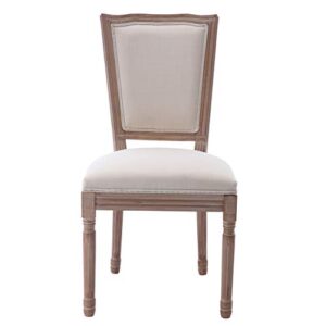 GOOLON Dining Chair Set of 2 French Style Fabric Upholstered Chair for Dining Room Square Backrest Country Bistro Mid Century Armless Chair for Kitchen Dining Room Beige