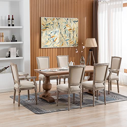 GOOLON Dining Chair Set of 2 French Style Fabric Upholstered Chair for Dining Room Square Backrest Country Bistro Mid Century Armless Chair for Kitchen Dining Room Beige