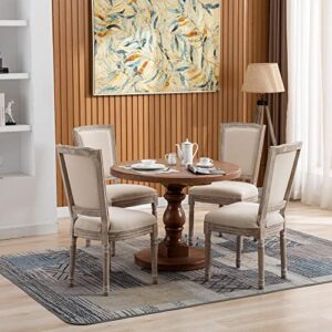 GOOLON Dining Chair Set of 2 French Style Fabric Upholstered Chair for Dining Room Square Backrest Country Bistro Mid Century Armless Chair for Kitchen Dining Room Beige