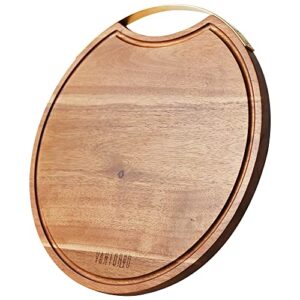 vintorio wooden cheese board - round 12" serving plate with handle for meat, snacks, fruit, desserts, and charcuterie