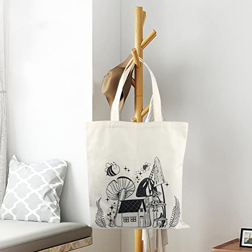 PINKCONA Canvas Tote Bag for Women with Inner Zipper Pocket, Large Capacity School Shoulder Bags, Shopping Bags, Beach Bags, Reusable Grocery Bags, Bee