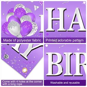 Purple and Silver Happy Birthday Banner Decorations for Women Girl, Purple silver Happy Birthday Yard Banner Party Supplies, 10th 16th 21st 30th 40th 50th 60th 70th 80th 90th Bday Sign Outdoor Indoor