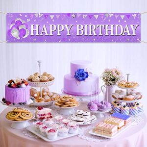 Purple and Silver Happy Birthday Banner Decorations for Women Girl, Purple silver Happy Birthday Yard Banner Party Supplies, 10th 16th 21st 30th 40th 50th 60th 70th 80th 90th Bday Sign Outdoor Indoor