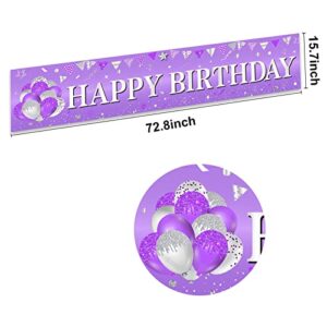 Purple and Silver Happy Birthday Banner Decorations for Women Girl, Purple silver Happy Birthday Yard Banner Party Supplies, 10th 16th 21st 30th 40th 50th 60th 70th 80th 90th Bday Sign Outdoor Indoor