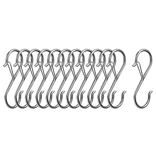 8 Pack Heavy Duty S Hooks Stainless Steel S Shaped Hooks Hanging Hangers for Kitchenware Spoons Pans Pots Utensils Clothes Bags Towers Tools Plants Heavy Duty Rustproof Safety Buckle Design (Silver)