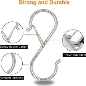 8 Pack Heavy Duty S Hooks Stainless Steel S Shaped Hooks Hanging Hangers for Kitchenware Spoons Pans Pots Utensils Clothes Bags Towers Tools Plants Heavy Duty Rustproof Safety Buckle Design (Silver)