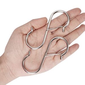 8 Pack Heavy Duty S Hooks Stainless Steel S Shaped Hooks Hanging Hangers for Kitchenware Spoons Pans Pots Utensils Clothes Bags Towers Tools Plants Heavy Duty Rustproof Safety Buckle Design (Silver)