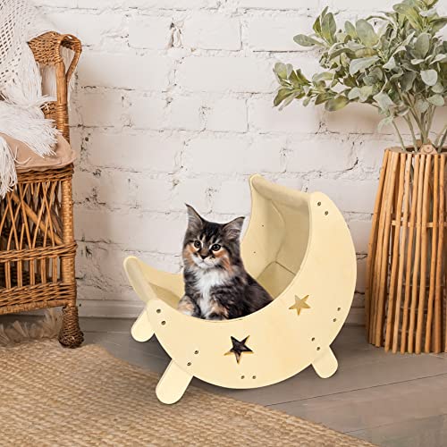 VOOTTOU Cat Hammock, Cat and Dog Moon Hammock Bed Cat Furniture for Indoor Cats, Wooden Elevated Cooling Pet Bed for Cats and Small Dogs, Modern Cat Bed Furniture Cat Shelf, Gift for Cat