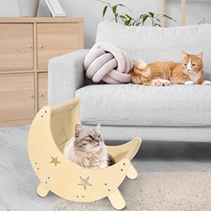 VOOTTOU Cat Hammock, Cat and Dog Moon Hammock Bed Cat Furniture for Indoor Cats, Wooden Elevated Cooling Pet Bed for Cats and Small Dogs, Modern Cat Bed Furniture Cat Shelf, Gift for Cat