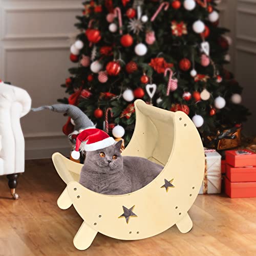 VOOTTOU Cat Hammock, Cat and Dog Moon Hammock Bed Cat Furniture for Indoor Cats, Wooden Elevated Cooling Pet Bed for Cats and Small Dogs, Modern Cat Bed Furniture Cat Shelf, Gift for Cat