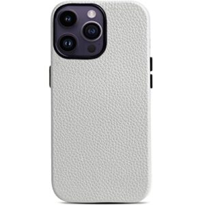 leather case for iphone 14 pro max with apple mag-safe, genuine leather,anti-scratch (white)