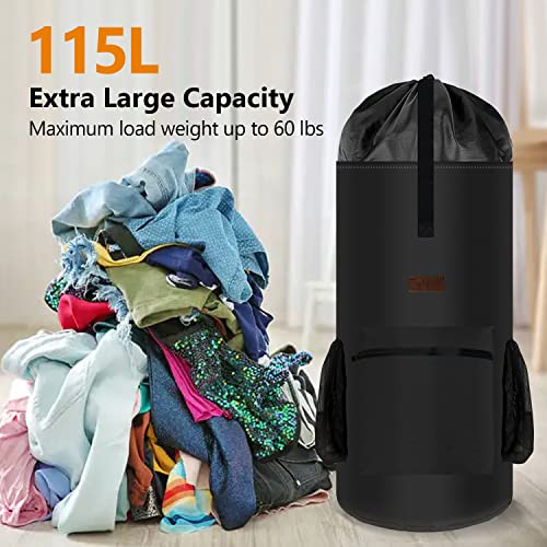 Enyur Laundry Bag Backpack with Adjustable Shoulder Straps College Laundry Bags Extra Large Travel Laundry bag Heavy Duty Dirty Cloths Laundry Backpack Bag Black/120L