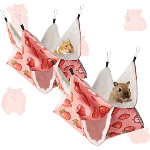 bonjin pet small animal hanging hammock, ferret squirrel bunkbed hammock cage toy for hamster rat sugar glider parrot guinea pig hideout play sleep (strawberry x 2pcs)