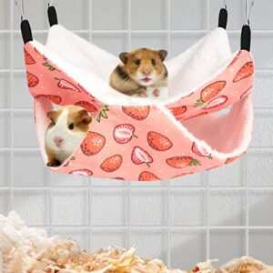 Bonjin Pet Small Animal Hanging Hammock, Ferret Squirrel Bunkbed Hammock Cage Toy for Hamster Rat Sugar Glider Parrot Guinea Pig Hideout Play Sleep (Strawberry X 2pcs)