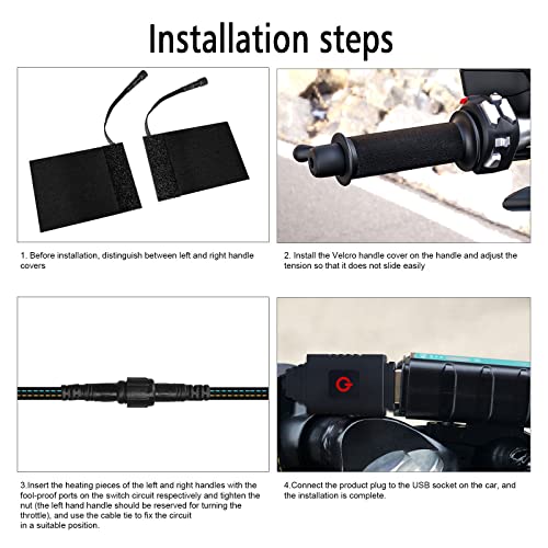 Motorcycle Heated Grips Cover USB Waterproof & Dustproof Temperature Adjustable Handlebar Grip, Winter Electric Heated Handlebar Cover Motorcycle Handlebar Warmer with Switch