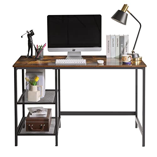 Aibiju Computer Desk with Storage Shelf on The Left or Right, Home Office Study Writing Small Desk 47 Inch Industrial Modern Simple Wood Desk Easy to Assemble, Max Load 150lbs, Brown YD-TMJ33MH