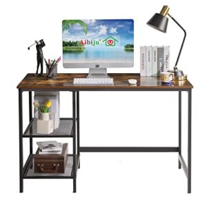 aibiju computer desk with storage shelf on the left or right, home office study writing small desk 47 inch industrial modern simple wood desk easy to assemble, max load 150lbs, brown yd-tmj33mh