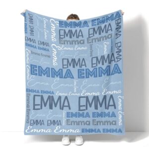dr.tough personalized blankets for kids adults personalized name blanket custom blanket with name gift for christmas birthday valentines day (light blue, 50” x 60”)