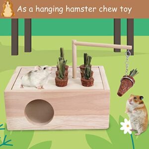 HOORITO Wooden Hamster House,2-in-1 Hamster Hideout House & Chew Toys,Multi-Room Tunnel Exploring Toys for Gerbils Syrian Dwarf Mouse,Small Animal House Habitats Decor for Hamster