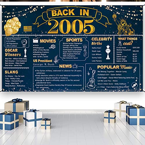 DARUNAXY 18th Birthday Blue Gold Party Decoration for Boy, Blue Back in 2005 Banner for Girls 18 Years Old Birthday Party Poster Supplies Vintage 2005 Backdrop Background 18th Class Reunion for Men