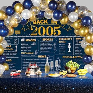 DARUNAXY 18th Birthday Blue Gold Party Decoration for Boy, Blue Back in 2005 Banner for Girls 18 Years Old Birthday Party Poster Supplies Vintage 2005 Backdrop Background 18th Class Reunion for Men