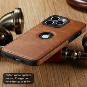 Casus Designed for iPhone 14 Pro Case Vegan Leather Slim Logo View Classic Luxury Elegant Thin Protective Cover (2022) 6.1" (Brown)