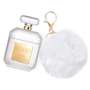 edentoy for airpods 2 & 1 case perfume bottle design with keychain & fur ball soft silicone shockproof cute airpod 2 & 1 cases cover skin for girls and women - airpod 2 & 1