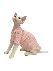 sphynx hairless cat clothes autumn cartoon pattern pajamas air cotton t-shirts comfortable kitten shirts pet clothes for cat (m(4.4-5.5lbs), pink)