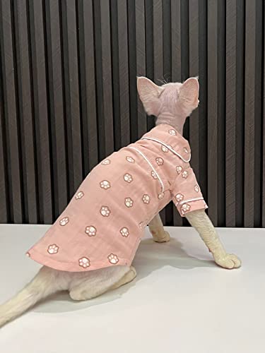 Sphynx Hairless Cat Clothes Autumn Cartoon Pattern Pajamas Air Cotton T-Shirts Comfortable Kitten Shirts Pet Clothes for Cat (M(4.4-5.5lbs), Pink)