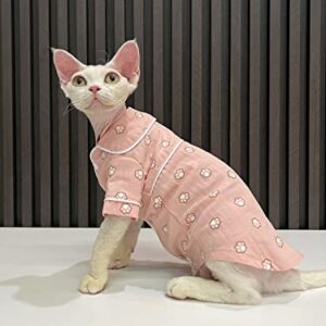 Sphynx Hairless Cat Clothes Autumn Cartoon Pattern Pajamas Air Cotton T-Shirts Comfortable Kitten Shirts Pet Clothes for Cat (M(4.4-5.5lbs), Pink)