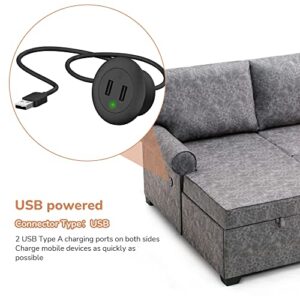 Merax Sectional Sofa Living Room Modern U Shaped Couch with Sleeper Bed, Double Storage Spaces and 2 USB Charging Ports Chaises Longues, Brushed Gray